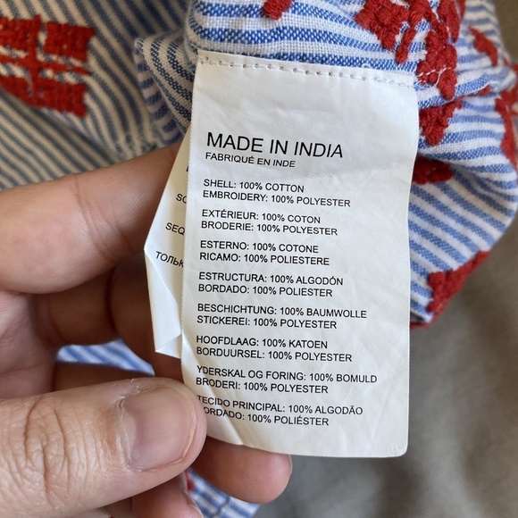 Club Monaco Skirt Blue White Striped Red Embroidered Size Medium 100% Cotton - Picture 9 of 10